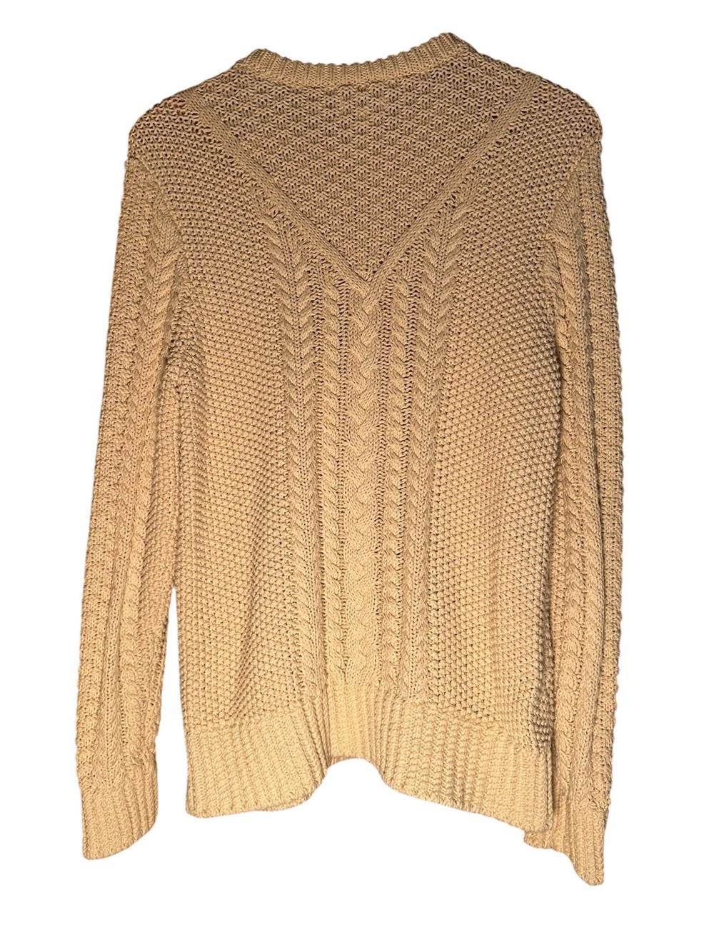 L.L.Bean Cotton Sweater Cable Knit Fisherman Sweater Beige Preppy - Picture 3 of 7